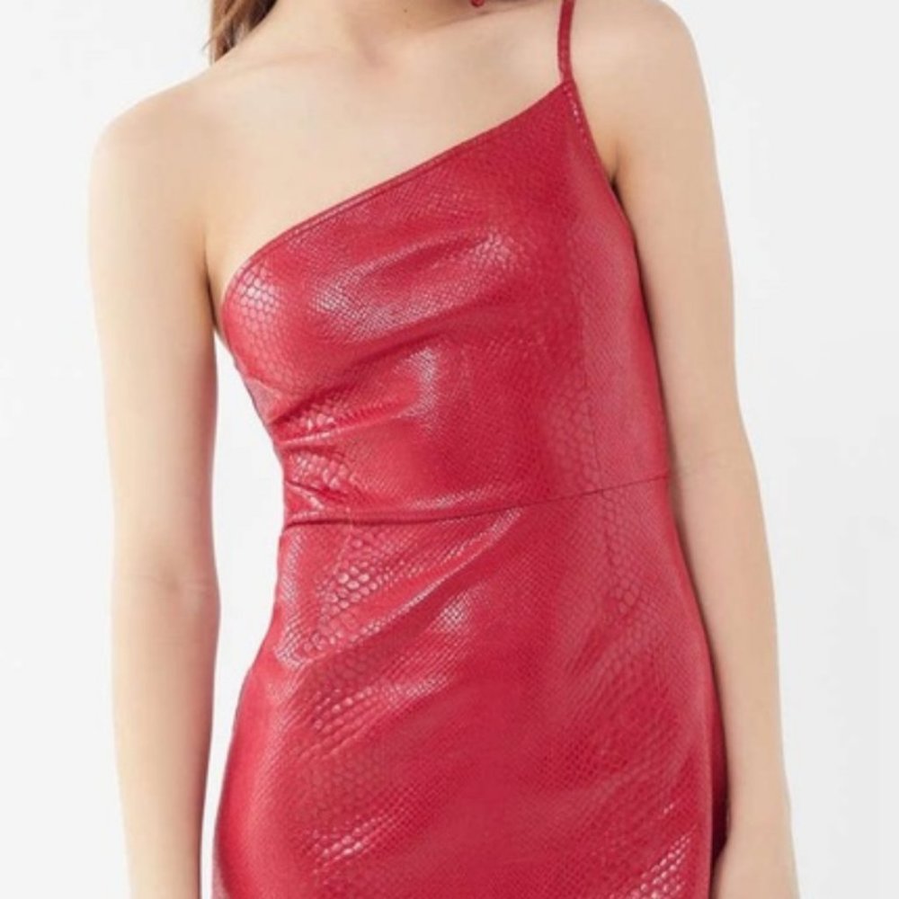 Urban Outfitters One Shoulder Red Snakeskin Mini Dress Python